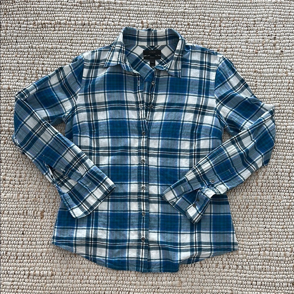 J. Crew Women's “Perfect” Blue Plaid Button-Down Shirt